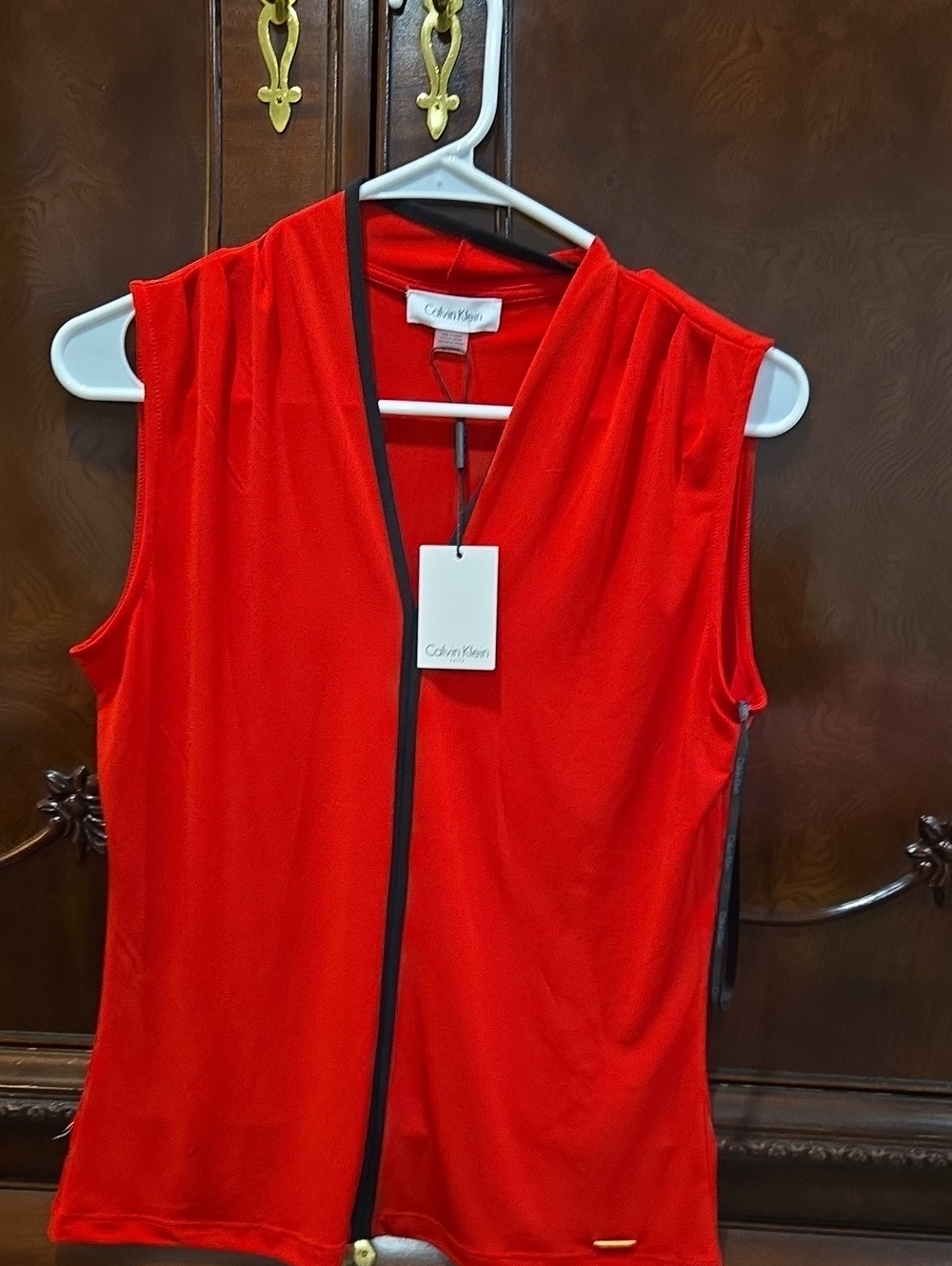 Calvin Klein Red Sleeveless V-Neck Top